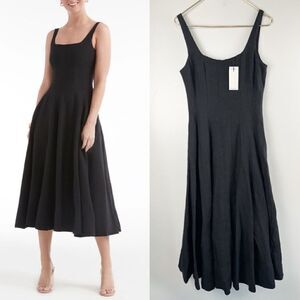 Hermoza Women’s Size 6 The Ana Panel Dress midi Linen square neck Fit and flare